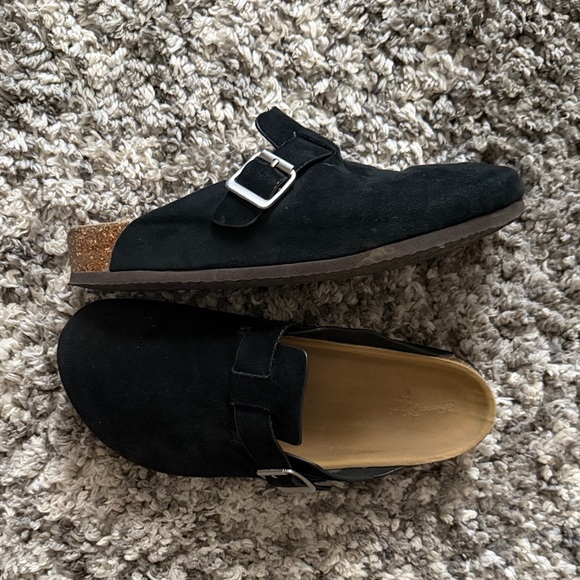 Shoes - Men's Black Suede Slip-On Buckle Clog